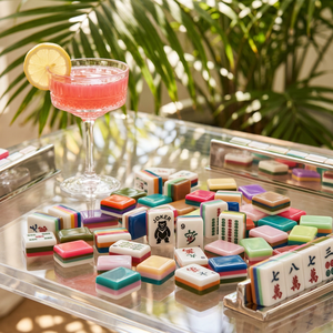 Juego de Mahjong Acrílico con Fichas Arcoíris, Borde Degradado Pastel, Diseño de Animales Adorables, Acabado Brillante, Moderno, <span class=keywords><strong>para</strong></span> <span class=keywords><strong>Casino</strong></span>, Juego de Mesa, Noche de Juegos - Product Image 1