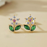 S925 Sterling Silber Zirkonia Blumenförmige Ohrstecker 18K Vergoldet Grüner Kubischer Zirkon Eingelegte Blumen-Ohrringe für Damen