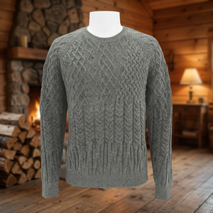 Men's Gray <b>Cable</b> <b>Knit</b> Full Sleeve Pullover Winter Thick Knitted <b>sweater</b> - Product Image 3