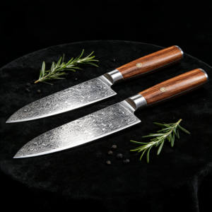 Ensemble de couteaux de cuisine en acier Damas à 67 couches, couteau de chef Kiritsuke Santoku <span class=keywords><strong>Nairi</strong></span>, couteau à steak, couteau utilitaire, accents en bois d'olivier - Product Image 3