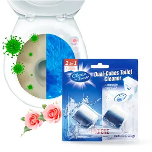 Factory Wholesale 2 In 1 Square Shaped Blue White Descaling Flush Toilet Tank Cleaner Block Automatic Toilet Bowl Cleaner