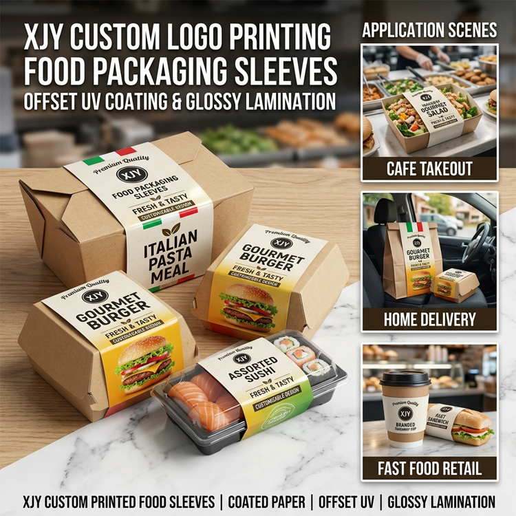 XJY Custom Logo Printing Coated Paper Sleeves Offset UV Coating & Glossy Lamination for Food Packaging