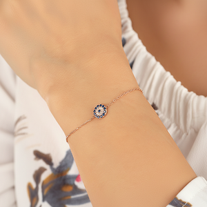Bracciale da Donna Azuris Minimalista con Zirconi Multicolore in Argento Sterling Placcato Oro, Charm Occhio del Diavolo, Anallergico - Product Image 2
