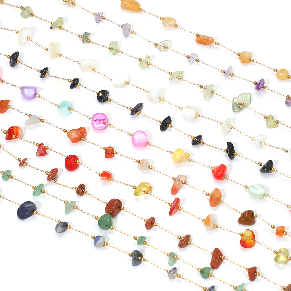 Wholesale Natural Stone Chain 4-10mm Stone Chain Gold Plated Chains Necklaces Bracelets Accessories for DIY Jewelry Making