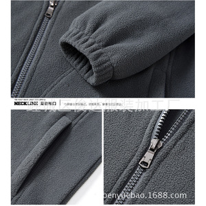 Chaqueta Casual de Forro Polar para Hombre, con Cierre Completo, Resistente al Viento, Color Negro Sólido, Ropa Abrigada para Exteriores - Product Image 3