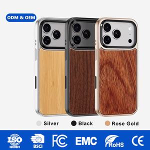 เคสโทรศัพท์ Laudtec รุ่นหรูหรา ลายไม้ พร้อมแม่เหล็ก สำหรับ iPhone 17 16 15 Pro Max  พร้อมที่ยึดเลนส์ในตัวและขาตั้ง - Product Image 1
