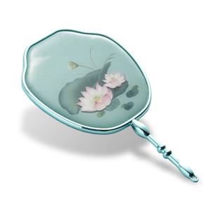 Green Color Chinese Style Unique Design Private Label <b>Compact</b> Handheld <b>Mirror</b> for Women - Product Image 3