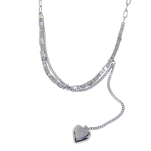 Collier avec pendentif en forme de cœur carré en argent, chaîne cubaine en acier inoxydable, bijoux à la mode pour femmes et hommes, Style Hip Hop XL361 - Product Image 5