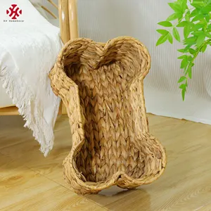 XH Bone Shape Magazine Holder Hand-woven Seagrass Wicker Rattan Handwoven Laundry Multifunction Water Hyacinth Storage Baskets