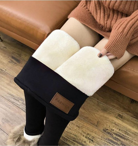 New Arrival Winter Thick Plush <strong>Fluffy</strong> Fuzzy Warm Women's <strong>Leggings</strong> Solid Skin Friendly Casual Yoga Pants with Logo on Waist - Product Image 1