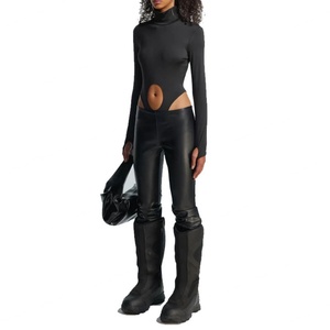 Sexy Leather Pants <b>Low</b> <b>Rise</b> <b>Flare</b> Leg Openning Black Stretch PU Pants for Women - Product Image 6