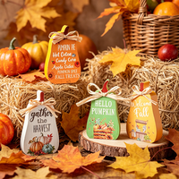 Lot de 4 centres de table en bois en forme de citrouille avec slogans d'automne et nœuds en raphia. pour les fêtes de Thanksgiving, les dîners de la récolte et la décoration saisonnière