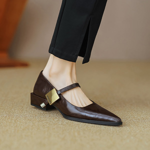 Chaussures plates Mary Jane élégantes à bout pointu, fabriquées à la main en cuir souple de haute qualité, pour femmes, OEM ODM - Product Image 3