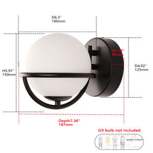 Lámpara de pared colgante esférica de metal en blanco y negro para mesita de noche - Product Image 6