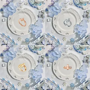 Fede nuziale classica in smalto blu con zirconi, minimalista ed elegante, impilabile per tutti i giorni, con montatura a griffe in <span class=keywords><strong>argento</strong></span> 925 per anniversario - Product Image 2