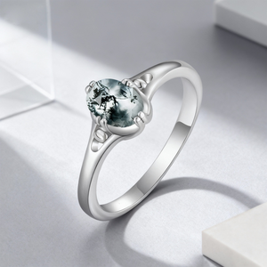 Perhiasan Perak Sterling 925 Batu Permata Alami Cincin Batu Moss Agate Setting Geometris Potongan Oval untuk Pemakaian Sehari-hari Cincin Ibu - Product Image 2