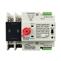 Commutateur de transfert automatique 2P 100A sur rail DIN, double alimentation ATS, sélecteur d'alimentation solaire et secteur 220V 50/60Hz