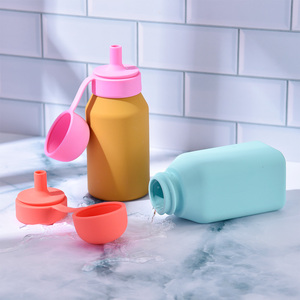 Tasse à bec en silicone pour bébé avec couvercle à paille, tasse à boire pour tout-petits, vaisselle pour repas d'enfants, logo personnalisé, vente en gros - Product Image 3