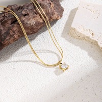 Collier double couche élégant avec pendentif carré en zircon, plaqué or de qualité supérieure, vente en gros TGXL14689