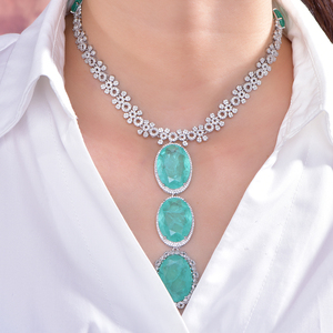 สร้อยคอพร้อมจี้อัญมณีสีเขียวไข่มุกคลาสสิกพร้อมโซ่ยาวคาดอกสุดเซ็กซี่ของผู้หญิงเครื่องประดับชุบทองสวยงามแบบย้อนยุคผลิตภัณฑ์ใหม่ - Product Image 2