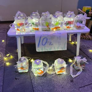 Pecera Cuadrada Luminosa de 500ml con Luz LED y Decoraciones para Puesto de Mercado Nocturno - Product Image 2