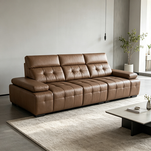 Sofá Seccional Moderno de Cuero PU Color Bronceado con Brazos Cuadrados y Diseño Acolchado para Sala de Estar - Product Image 5