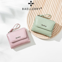 Dompet Koin Pendek Kulit PU Berlapis Lilin Premium Baellerry, Tempat Kartu Pelajar