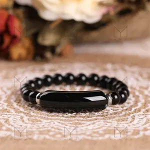 Bracelet de guérison calmant en pierre d'obsidienne noire-Boule ronde Quartz Rose Gemmes Perles Anxiété Soulagement du stress Bracelet Cadeau