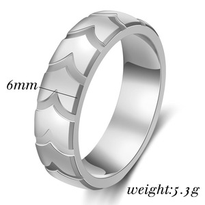 Titanium Steel <b>Ring</b> 6MM Tire Pattern 18K Gold Plated Stainless Steel <b>Couple</b> Wedding Band Unisex Fashion Jewelry - Product Image 5