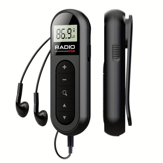 Rechargeable Mini Radio, Small and Portable FM Radio for Seniors, with Clip-on Back Clip.