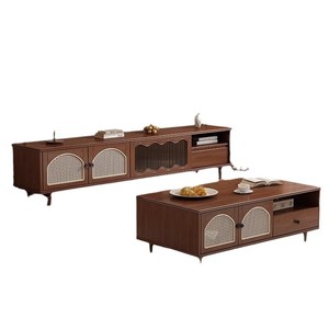 Meuble TV et table basse en bois massif de style vintage avec rangement pour salon et usage domestique - Product Image 5