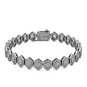 Bracelet chaîne à maillons hexagonaux en argent sterling 925 plaqué rhodium avec moissanite, bijoux hip-hop unisexe, anniversaire - Product Image 6