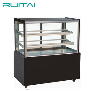 Curved Double Glass Air Cooled Cake Display Case Bakery Display Cabinet
