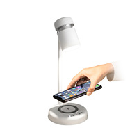 Lámpara de Lectura 3 en 1 con Altavoz y Cargador Inalámbrico de 15W, LED Blanco Cálido, Diseño Moderno, Regulable