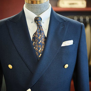 Traje de lana azul marino de doble botonadura JERMAR personalizado, blazer de negocios MTM, ropa formal al por mayor ODM/OEM, pedido directo de fábrica a granel - Product Image 2