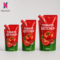 Pochette de ketchup personnalisée imprimée avec bec verseur à vis, sachet de sauce autoportant refermable, emballage liquide en gros