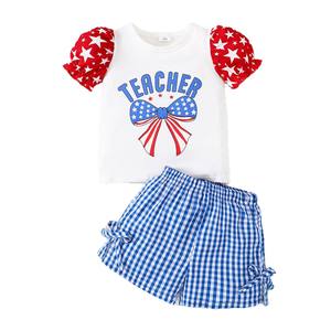 Traje infantil Día DE LA Independencia Impreso Niñas <span class=keywords><strong>Camiseta</strong></span> de manga corta Pantalones cortos 2 Conjuntos Conjunto de ropa de bebé de moda - Product Image 5