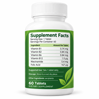 Vitamine B Complexe en Comprimés, 60 Unités (B1, B2, B6, B12) – Soutien au Métabolisme Énergétique – Vente en Gros Direct Usine OEM