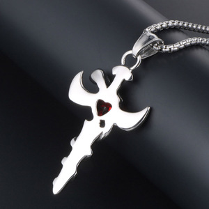 Angel Sword Pendant With Ruby Heart Wing Design <b>Titanium</b> Steel Necklace Charm SP504 - Product Image 4