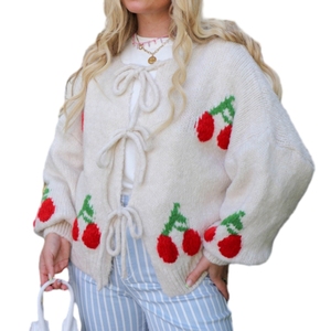 Suéter Cárdigan con Bordado de Cerezas en Jacquard, Nuevo Producto al por Mayor, Moda Femenina - Product Image 1