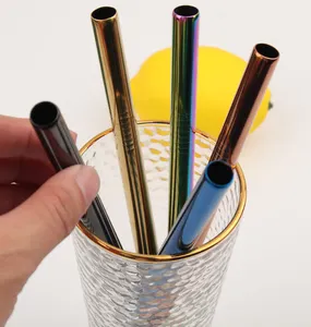 Metal Straw Wholesale Reusable Drinking 12mm Boba Metal Straws Angle Tip Straws Stainless Steel Bubble Tea Straw