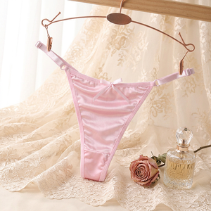 Culottes string en satin pour femmes, avec joli nœud, fines bretelles réglables, taille basse, lingerie de luxe, sous-vêtements tricotés unis, vente en gros - Product Image 2