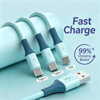 Este cable de carga 3 en 1 es compatible con teléfonos inteligentes Android, iPhone y tipo C. Hecho de material de silicona líquida