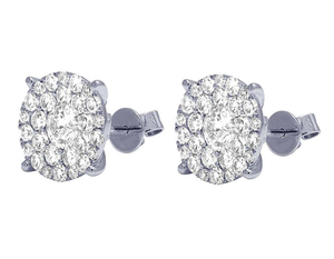 Classic <b>Silver</b> Cluster Earrings with High Quality Lab Grown Diamonds White Gold Style Polish Finish Unisex Jewelry - Product Image 2