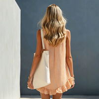 Robe mini sans manches à volants rayée élégante et tendance style vacances King Mcgreen Star