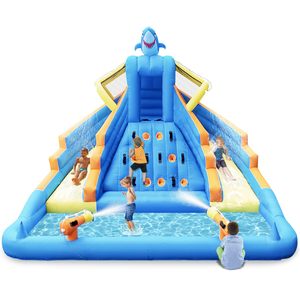 Parque Acuático Inflable Shark de 13 Pies con Toboganes Dobles, Pared de Escalada, Piscina de Chapoteo, Cañón de Agua para Niños, Jardín Trasero - Product Image 1