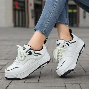 Zapatillas de plataforma blancas para mujer, con cordones, punta redonda, parte superior sintética, suela de goma, que aumentan la altura, para todas las estaciones, estilo chunky. - Product Image 1