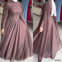 Robe Abaya en Chiffon Perlée de Haute Qualité, Cousue à la Main, Style Vintage, pour Soirée Musulmane