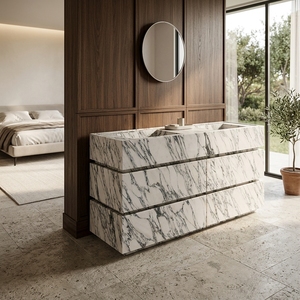 อ่างล้างหน้าหินอ่อน Arabescato ธรรมชาติ ดีไซน์ทันสมัย พร้อมตู้ Viola สำหรับห้องน้ำ - Product Image 1