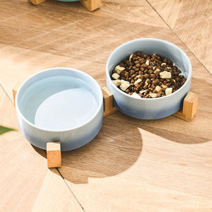 Üretici toptan bambu standı ile evcil hayvan kaseleri seramik köpek kedi kase çanak gıda ve su besleyici için - Product Image 5